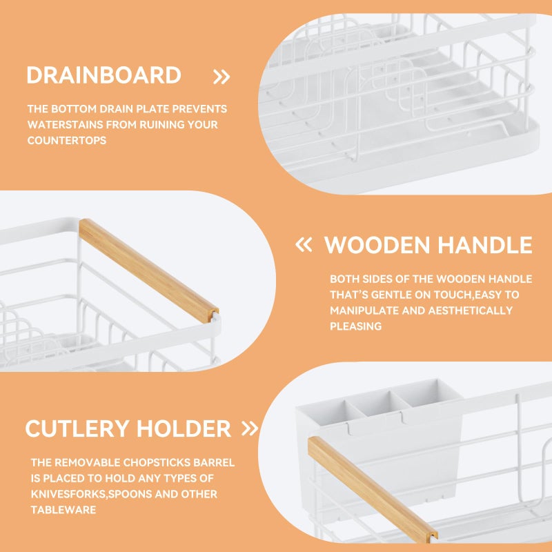 BRIAN & DANY Dish Drying Rack, Dish Racks for Kitchen Counter, Stainless Steel Dish Drainer with Removable Cutlery Holder & Drainboard, White - Image 4